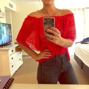 Red Off The Shoulder Crochet Top